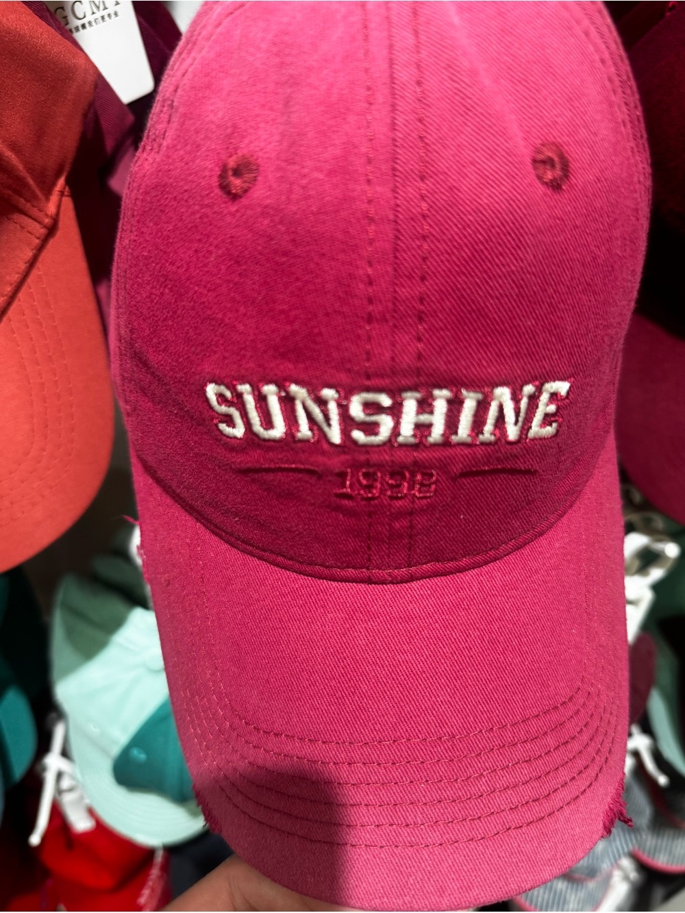 Kids 'Sunshine' Embroidered Hot Pink Baseball Cap by